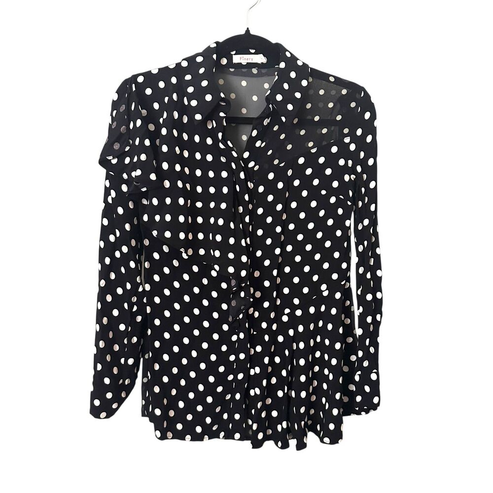 FINERY Polka Dot Buttoned Blouse Black White (US 2)‎ - Picture 2 of 5